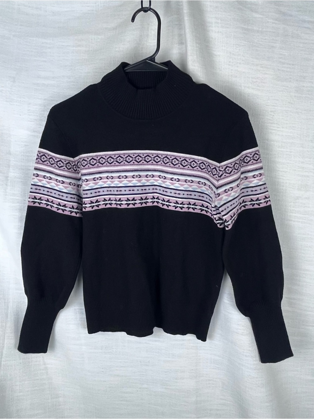 Aspen Nordic Style Sweater with Pink Fair Isle Stripe Size S